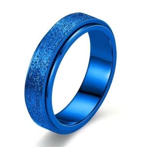 Blue Glitter Spinner Ring - Stainless Steel Fidget Ring | Textured Band